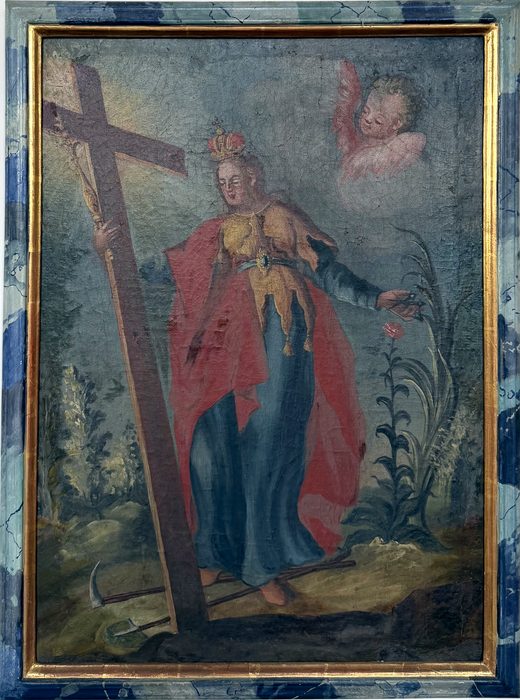 Gekr&ouml;nte Frau mit Kreuz, vermutlich die heilige Helena